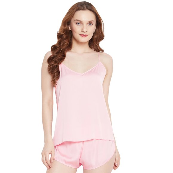 Solid Crystal Rose 2 Pcs Satin Shorts Sleepwear for Women - Picture 2 of 6